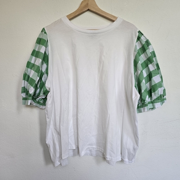 Who What Wear Green White Cotton Puff Elbow Sleeve T-Shirt Plus 3X - Picture 2 of 9